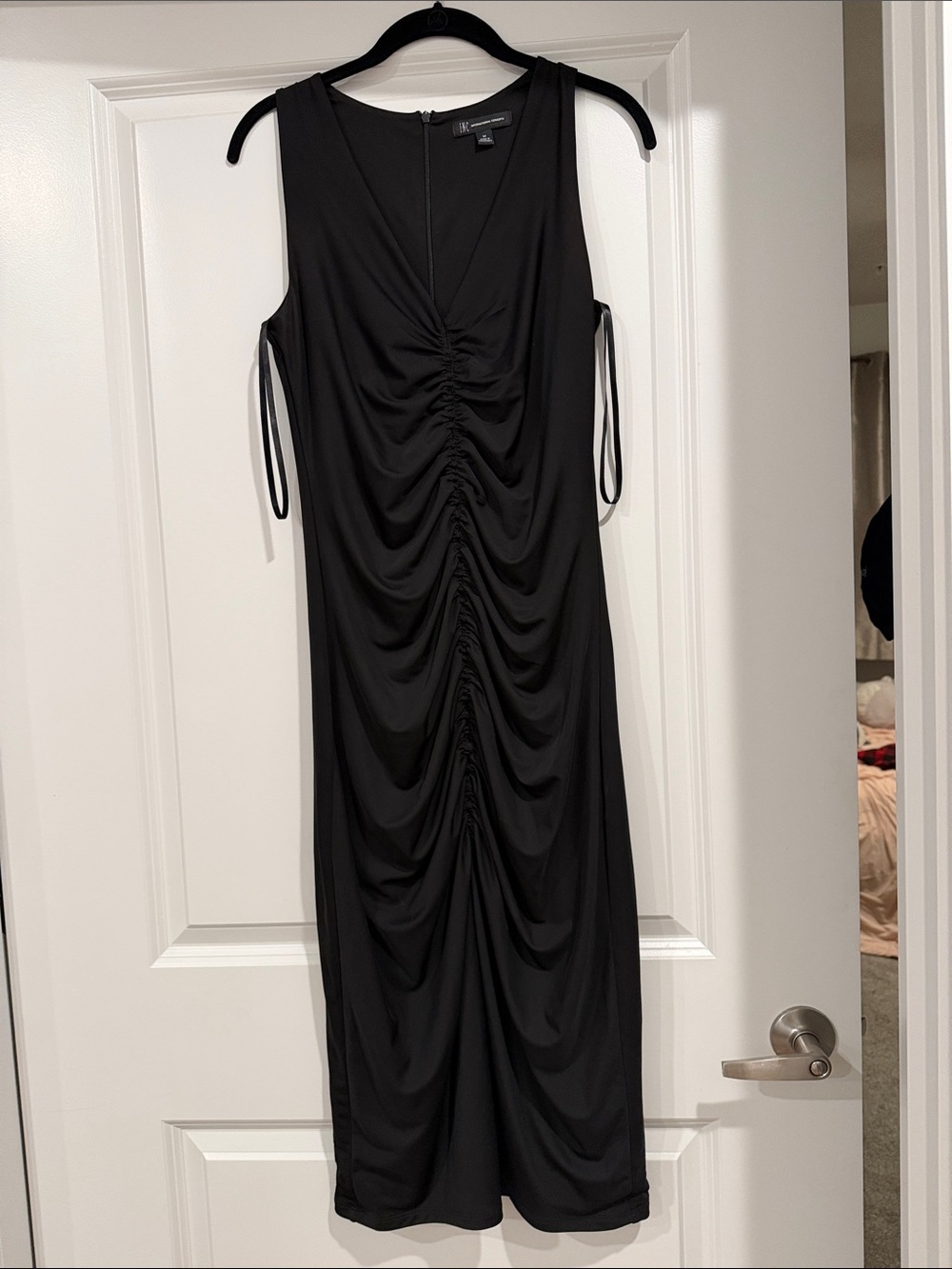INC International Concepts Black Ruched Sleeveless Midi Dress